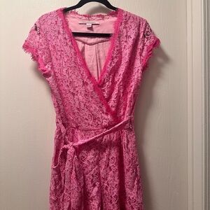 Diane von Furstenberg Pink Lace Wrap Romper Sz 8
